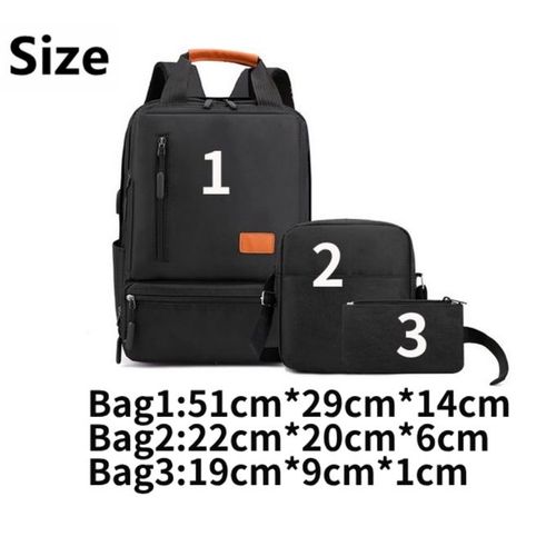 3 PCS Men Bags Backpacks School Bags Laptop Bags Messenger-Black