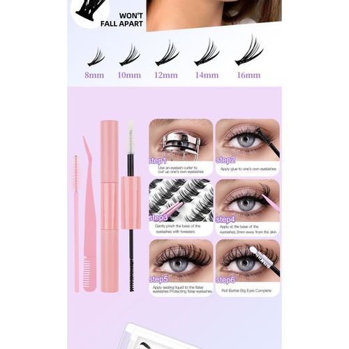 DIY Eyelash Extension Single Cluster False Lashes Kit 280pcs Lash Clusters D Curl 8-16mm