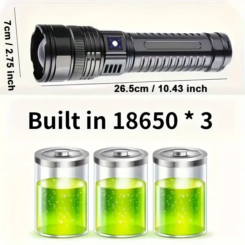 New Most Powerful Led Flashlights Tactical Rechargeable Flashlight Built-in 15000mAh Battery Long Range Spotlights Torch Light with COB Light