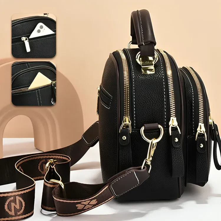 All-in-One PU Leather Shoulder Bag -Black