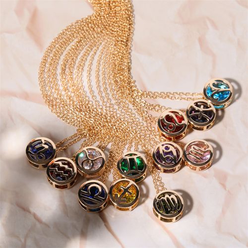 Double-sided hollow twelve constellations necklace, versatile twelve birthdays, zircon pendant, clavicle chain, real gold plated, color-preserving