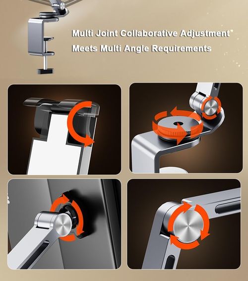 Rotatable Holder Stand Tablet Holder Multi-Angle Design Phone Clip Swivel Mount Desktop Aluminum Alloy Cantilever Bed Desk Home Live Folding Bracket Compatible with 4 inches - 13 inches Phone Tablet (Gray)