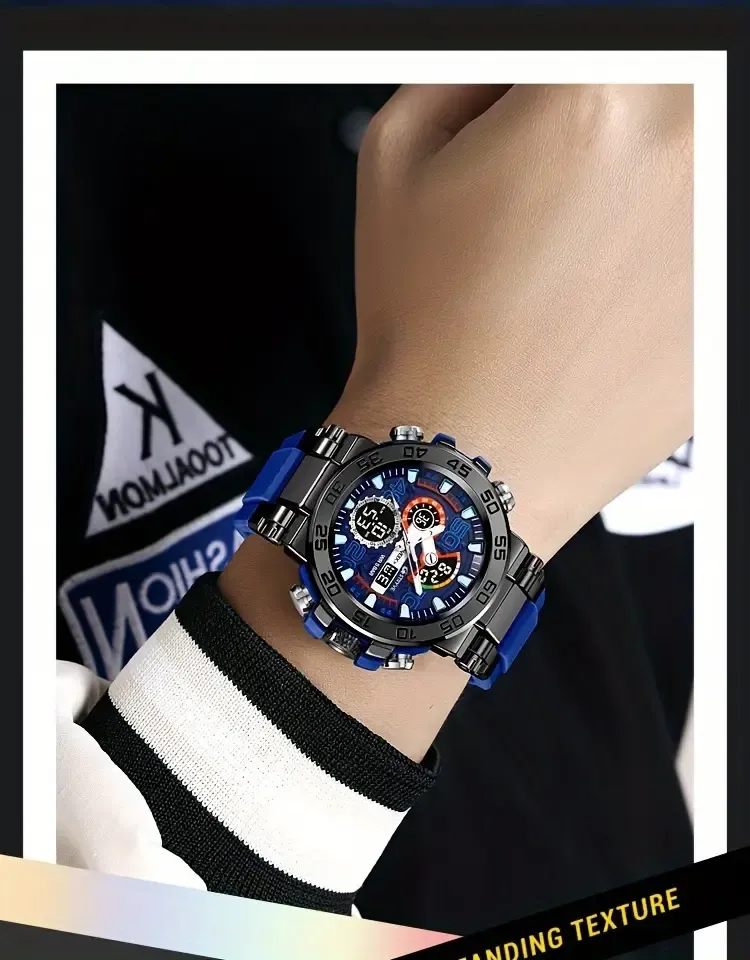 1pc S8030 Men's Sports Watch, Round Alloy Case, Digital Display, LED Alarm, Stopwatch, TPU Strap, Battery Powered, Non-Waterproof, Electronic Movement