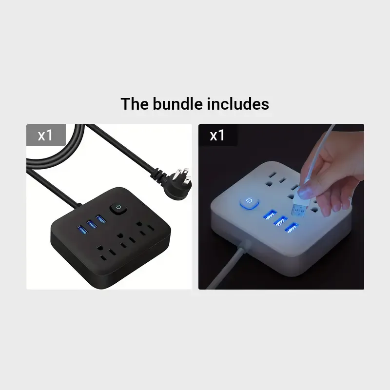 Power Strip Surge Protector, 3 AC Outlets 3 USB 1 Power Button