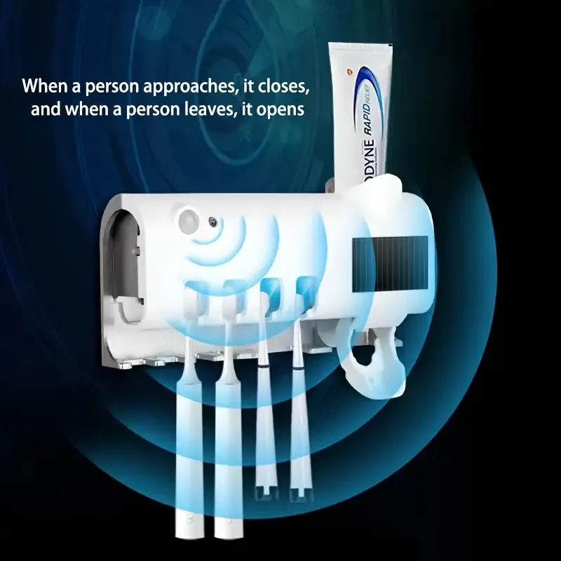 SENBOWE USB Rechargeable Smart Toothbrush Holder with Blue Light Sterilizer, UV-Catalyst Ray & Photocatalyst Technology, Non-Punch Wall-Mounted Design, 18650 Lithium Battery, Multi-Functional Toothbrush Storage Box for Hygienic Home Bathroom Organization, USB Rechargeable Holder | Modern Toothbrush Holder | Highquality Materials