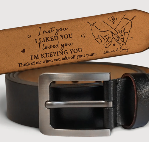 Congrats On Being My Boyfriend - Couple Personalized Custom Engraved Leather Belt - Gift For Husband Wife, Anniversary