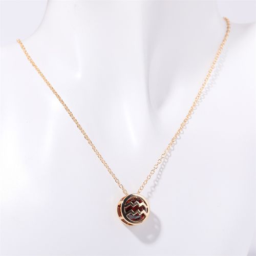 Double-sided hollow twelve constellations necklace, versatile twelve birthdays, zircon pendant, clavicle chain, real gold plated, color-preserving