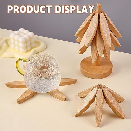 3 Wooden Trivets+1 Stand  Wooden creative walnut one tree solid wood insulation mat Christmas tree insulation table mat home coaster Casserole mat