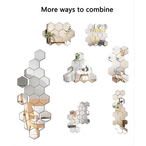 24PCS Acrylic Mirror Wall Sticker Reflective Self-adhesive Hexagon Home Decorations