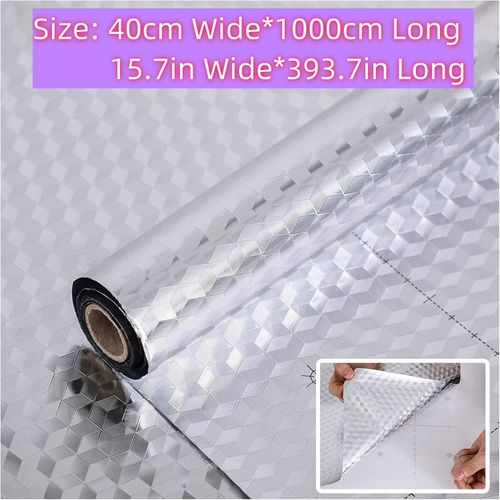 Kitchen Wall Paper Oil Proof Sticker Backsplash Silver Self-Adhesive Protective Sticker, 15.7X393.7 Inches