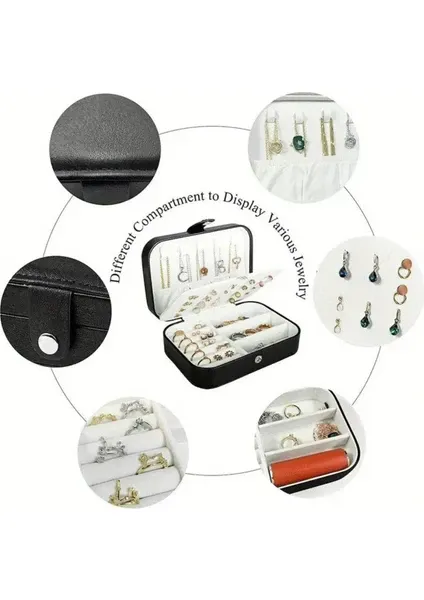 Jewelry Box Jewelries Storage Case PU Leather Organizer - 16.5*11.5*5.5cm - Black