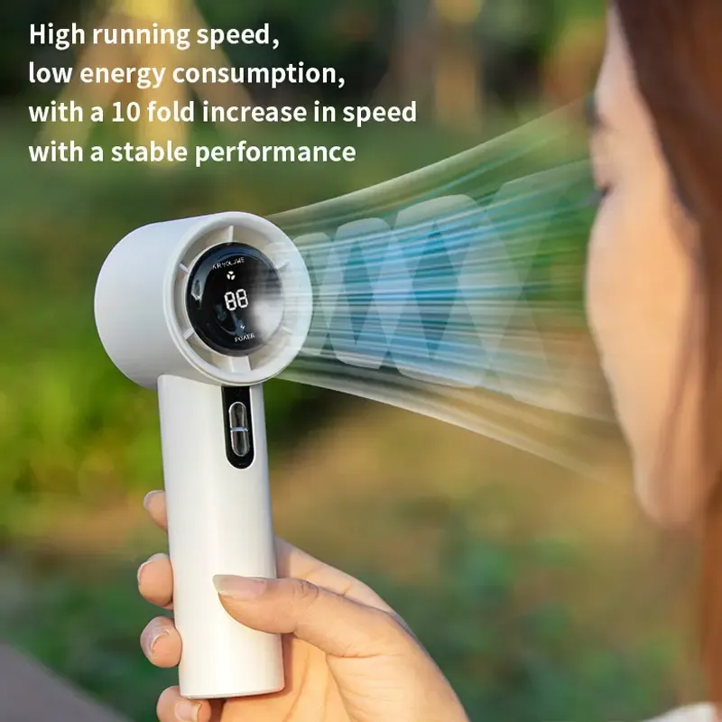 Portable Handheld Turbo Fan - 3 Wind Speeds, USB Rechargeable, LED Display, Compact & Powerful for Indoor-Outdoor Use