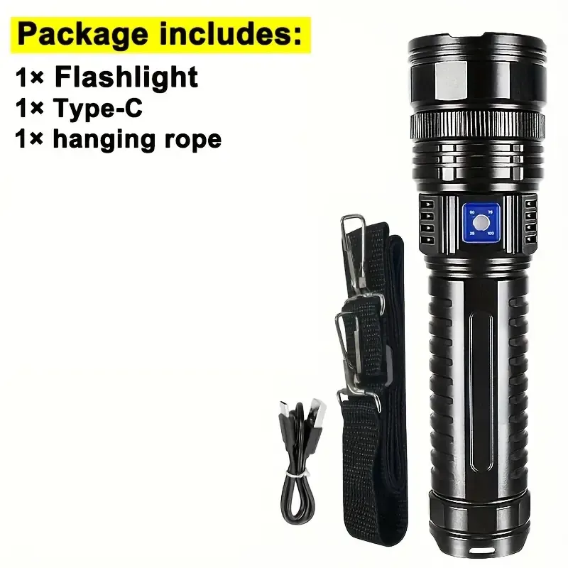 New Most Powerful Led Flashlights Tactical Rechargeable Flashlight Built-in 15000mAh Battery Long Range Spotlights Torch Light with COB Light