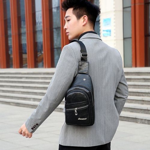 3 PCS Men Bags Chest Bags Crossbody Bags Wallets and Belts-Black