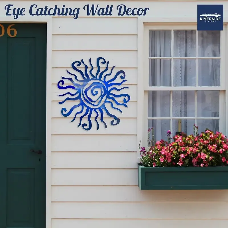 31cm Wacky Sun Blue Metal Wall Art