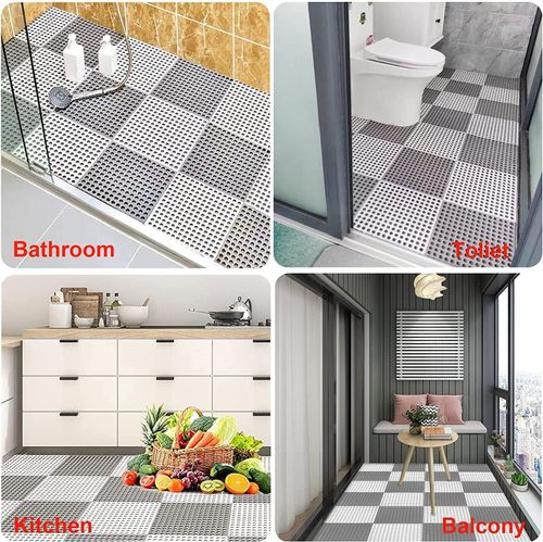 8Pcs Bathroom and Bathroom Splicing Non-Slip Mat Shower Waterproof Mat PVC Household Non-Slip MatHollow Anti-Slip Mat(30*30cm)