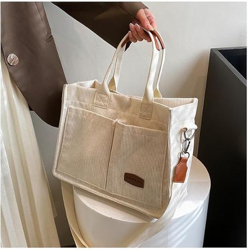 Roomy Corduroy Tote Bag with Wide Shoulder Strap for Women - 2024 Collection