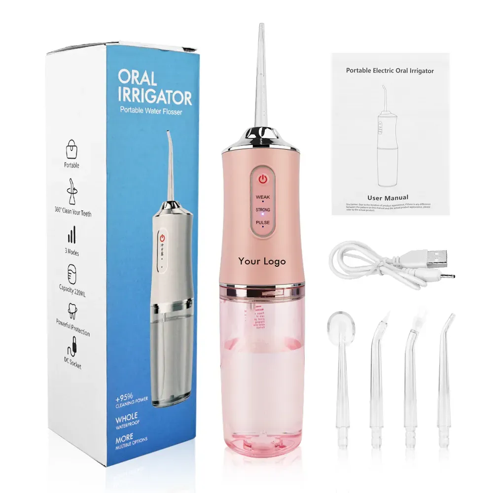 Portable dental flosser oral irrigator USB charging with dental floss spray tooth pick 4 tips 220 ml mouthwash machine
