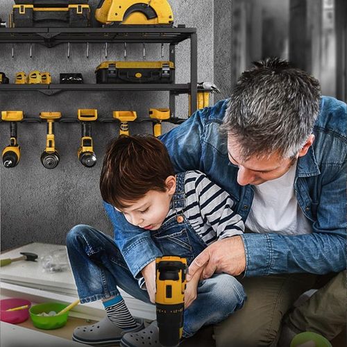 SDY Power Tool Holder and Storage Rack for Garage Organization, Heavy Duty Metal Tool Rack with Battery Holder