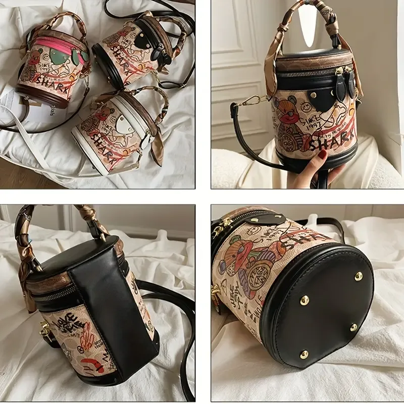 Cartoon Bear Pattern Bucket Bag