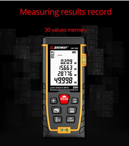 Sndway Laser Distance Measure SW-TG50 Digital Rangefinder 80m Meter Tape Area Volume with Bubble Level and LCD 4 Line Display