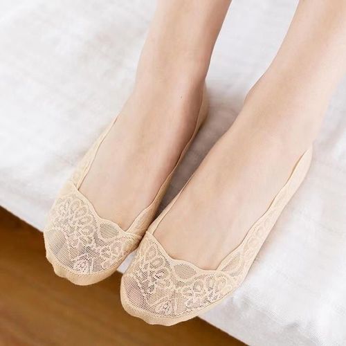 🧦5 Pairs Lace No Show Liner Socks for Women✨(Black+Blue+Gray+Skin tone+White）