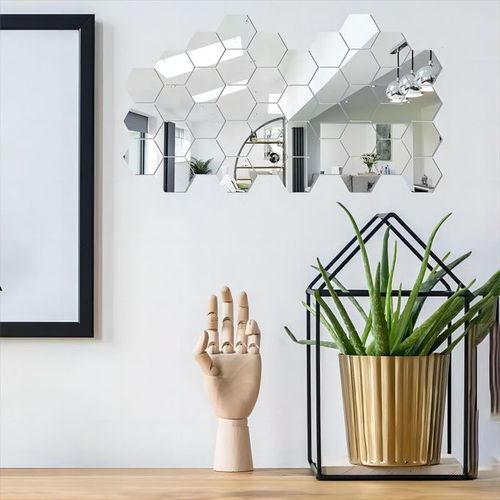 24PCS Acrylic Mirror Wall Sticker Reflective Self-adhesive Hexagon Home Decorations
