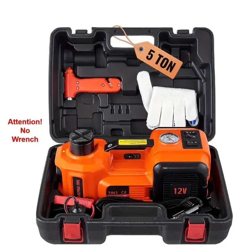 5 Ton Electric Car Jack - Portable Hydraulic Lifting System with 11023 LBS Capacity, Built-in Inflatable Pump, LED Light, and Easy Tire Changing for SUV, MPV, Sedan, Truck, and Garage Repair