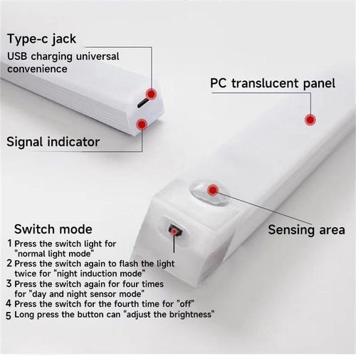 50CM LED Light Cabinet Light Rechargeable Motion Detector USB Night Light-White