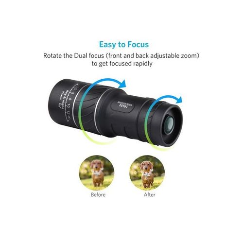 Powerful 16x52 M-onocular Tele-scope, HD Long Range, Super Zoom - Black