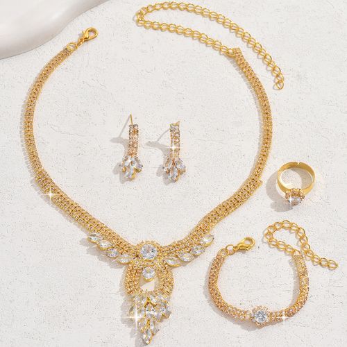 Jewelry set for women, bridal necklace, bracelet, earrings and ring, four-piece set