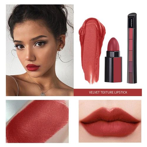 2 Pcs 5 In 1 Matte Lipstick Kit Waterproof Nude Combination Lipgloss Long Lasting Velvet Red Show Complexion Sexy Lip Tint Cosmetic(10 COLORS)