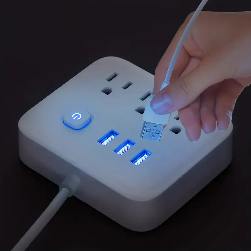 Power Strip Surge Protector, 3 AC Outlets 3 USB 1 Power Button