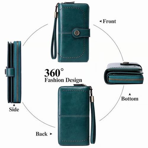 Womens Large Capacity Genuine Leather RFID Blocking Wallets