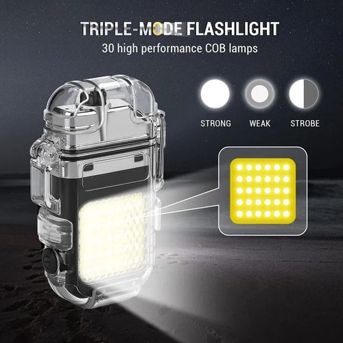 Waterproof Outdoor Arc Electric Lighter USB Rechargeable Lighter LED Flashlight Double Arc Plasma Lighter Perfect for Camping Hiking Traveling