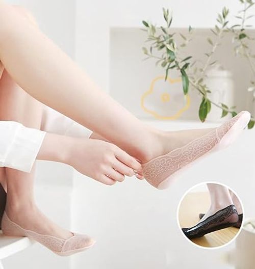 🧦5 Pairs Lace No Show Liner Socks for Women✨(Black+Blue+Gray+Skin tone+White）
