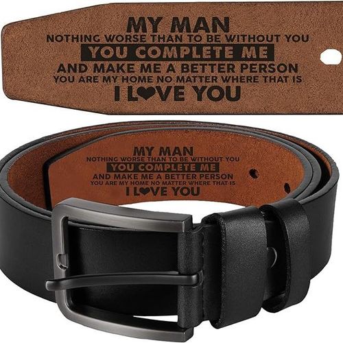 Congrats On Being My Boyfriend - Couple Personalized Custom Engraved Leather Belt - Gift For Husband Wife, Anniversary
