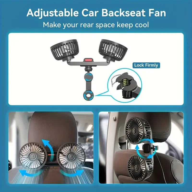 2pcs Automobile Fan, Dual Rear Seat Fan for Vehicles