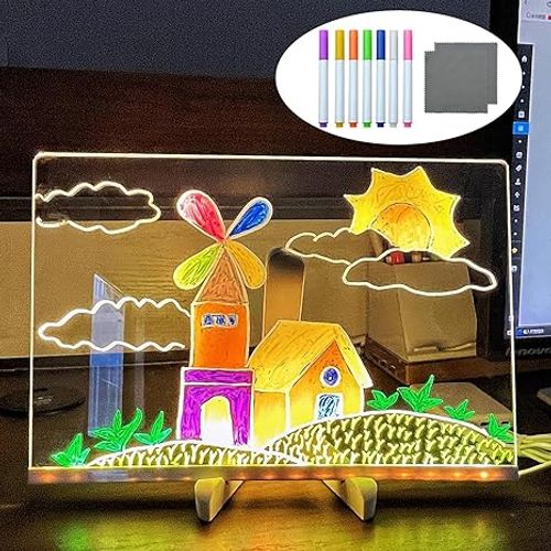 LED Note Board with Colors, Acrylic Dry Erase Board with Light
