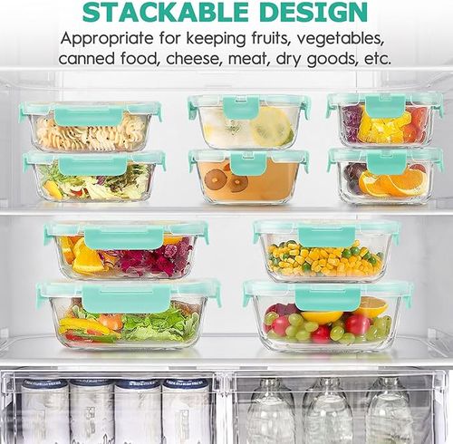 12-Pack Airtight Glass Food Storage Containers with Leakproof Snap Lock Lids - Oven, Microwave & Freezer Safe