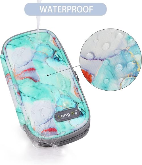 Insulin Cooler Travel Case for Diabetic Insulin Cooling Bag Travel Insulin Pencil Case Cooler Insulin Bag Diabetic Organizer Accessories with 2 Ice Packs, marble green, Compact