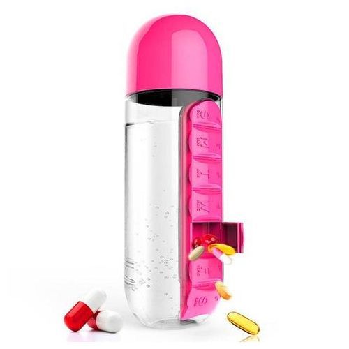 Outdoor Portable Water Bottle With Medicine Box-600ML-Pink