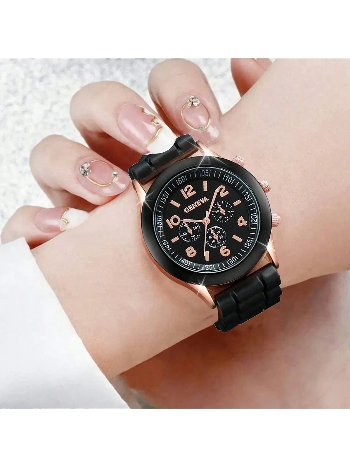 4pcs Geneva Couple Watches Jewelry Set