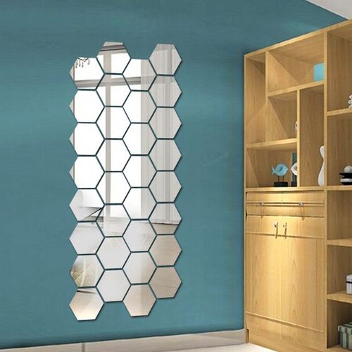 24PCS Acrylic Mirror Wall Sticker Reflective Self-adhesive Hexagon Home Decorations