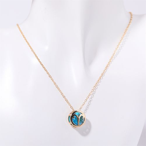 Double-sided hollow twelve constellations necklace, versatile twelve birthdays, zircon pendant, clavicle chain, real gold plated, color-preserving