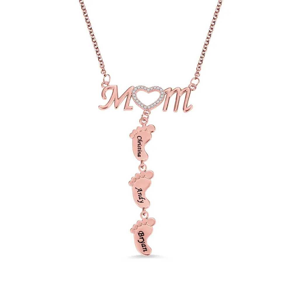 Personalized Mom Wife Necklace with Baby Feet Necklace