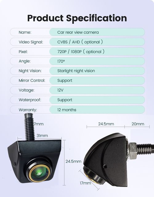 360°Rotatable  AHD 1080P Backup Camera for Car Truck Back Up Camera for Cars RV Front Rear View Reverse Camera Super Night Vision IP69K Waterproof Parking Assist Universal 170° Wide Angle12V-24V