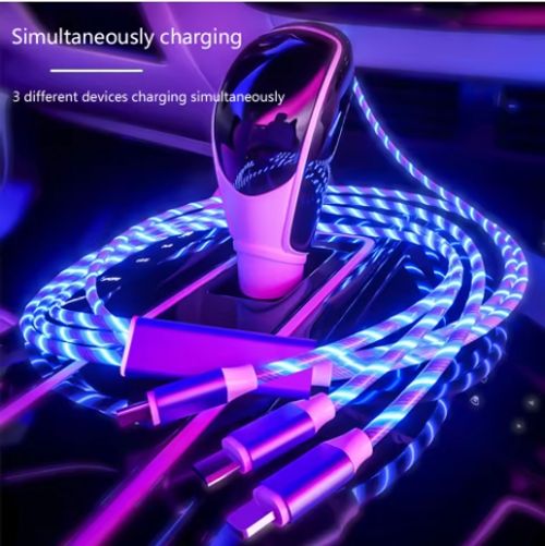 3 in 1 LED light Micro USB Type C Cable 3A Fast Charging for Samsung iPhone Xiaomi Flowing Streamer Type-C Cable Glowing Cable