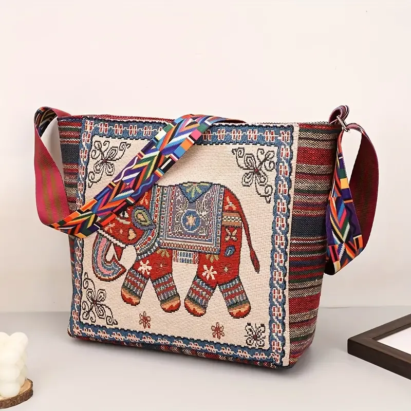 Bohemian Tribal Embroidered Elephant Shoulder Bag