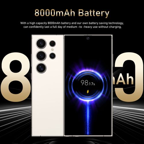 S24 Ultra Black Unlocked Dual SIM 4G Android Phone with Android 13, 16GB+1TB RAM, 7.3-inch HD Display, 8000mAh Battery, Face Recognition, GPS, Built-in Pen, Comes with Earphones, Case, Type-cu Cable, Screen Protector, Festive Birthday Gift!
